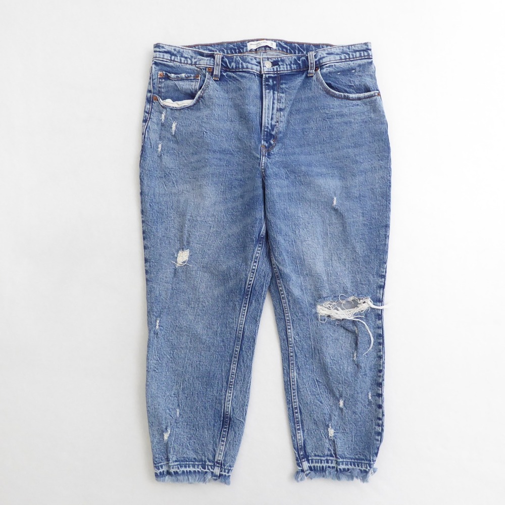 Abercrombie Fitch The Mom High Rise Cropped Distressed Blue Denim Jeans 34 / 18S